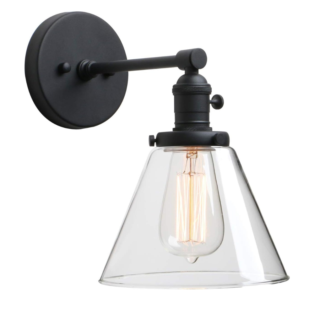 Vintage Industrial Light Wall Lamp with 7.3-Inch Cone Glass Shade