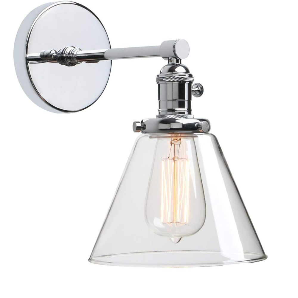 Vintage Industrial Light Wall Lamp with 7.3-Inch Cone Glass Shade