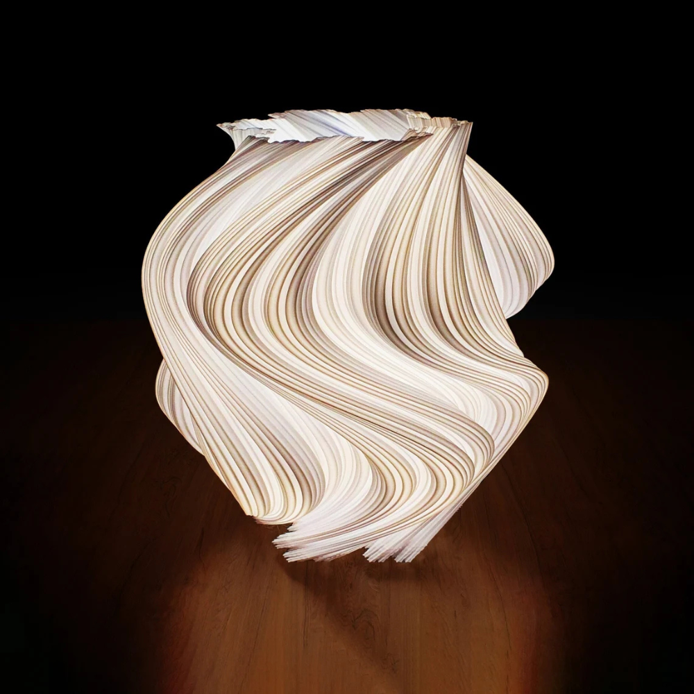 Fractal Wave Lamp - Organic 3D Printed Table Lamp with White Recycled Plastic - Modern Eco-Friendly Home Decor, Night Light